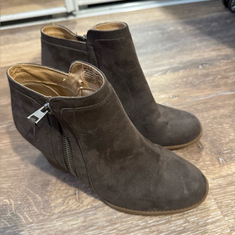Dark Brown Suede Ankle Boots with Side Zipper